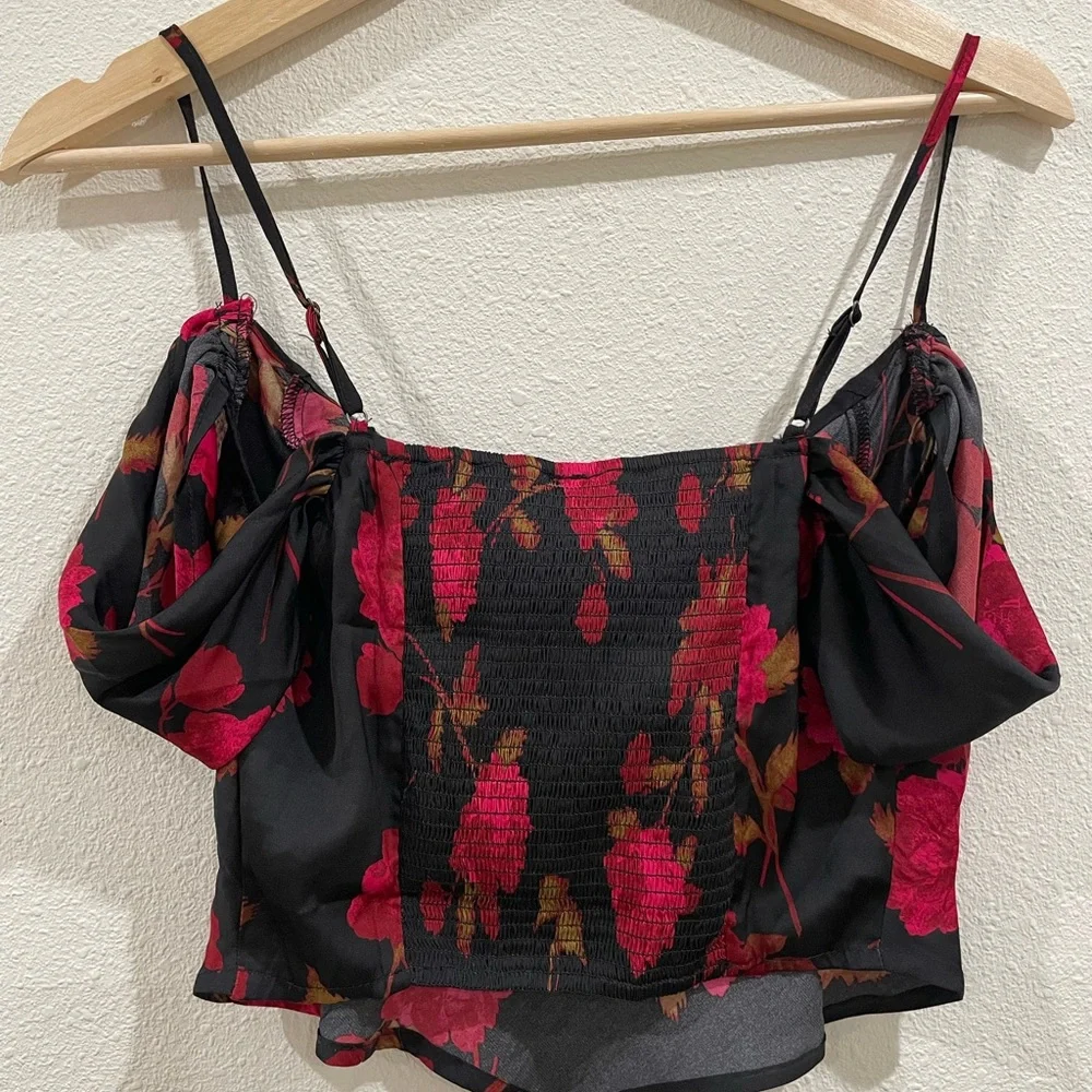 NWT Free People Cassandra Floral Red and Black Top Whimsigoth XS